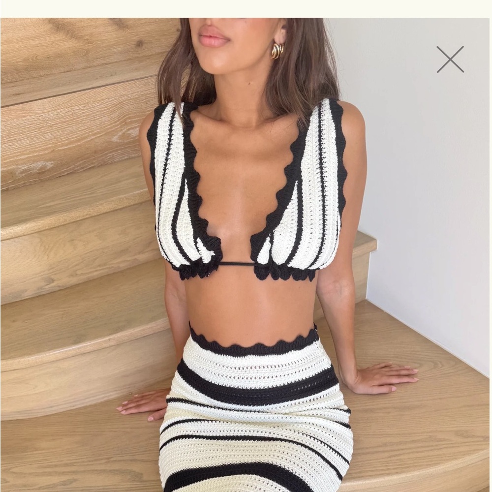 Meshki Black and White Striped Crop Top